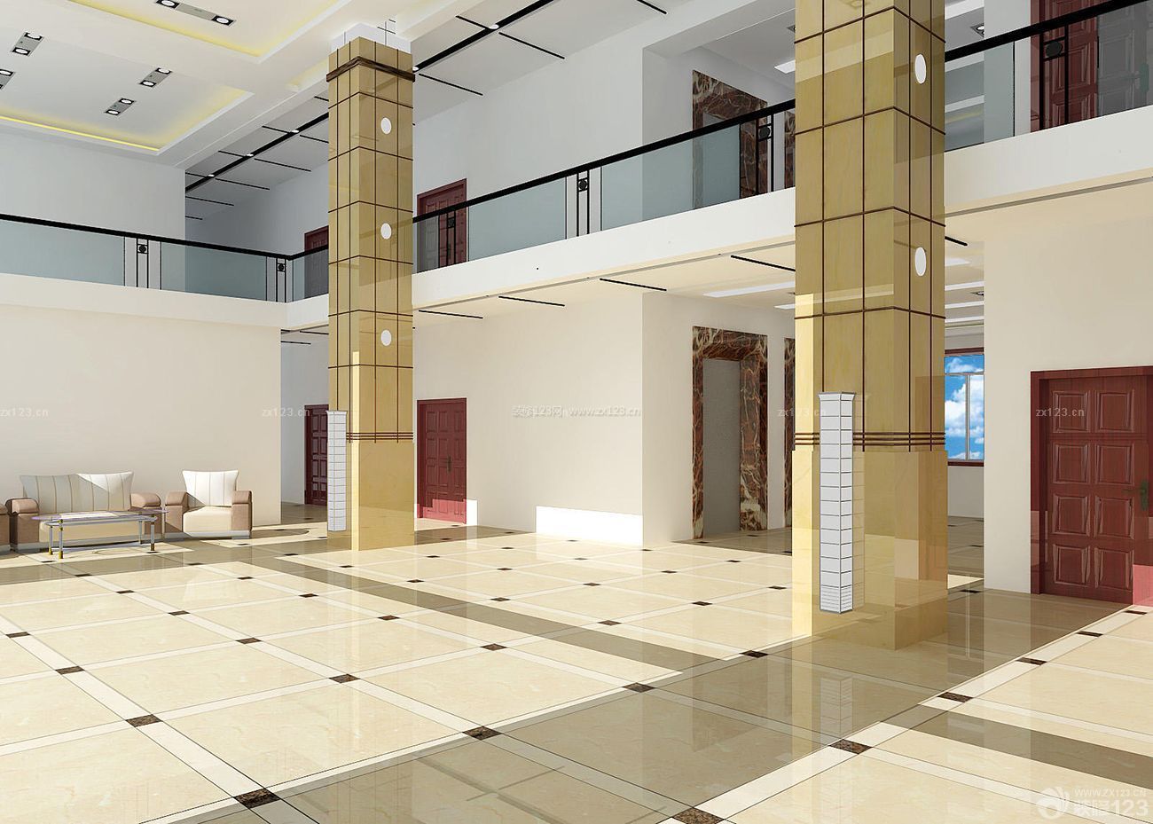 欧式简约别墅大厅客厅柱子装修效果图赏析